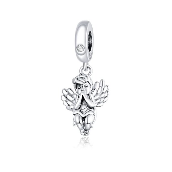 Ciondolo Angelo Con Preghiera Incisa "Angelo Di Dio" In Argento 925