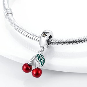 cherry charm 925 sterling silver for Pandora bracelet, red cherries charm