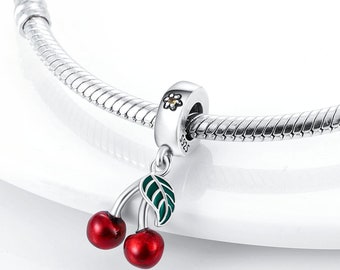 cherry charm 925 sterling silver for Pandora bracelet, red cherries charm