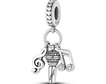 microphone charm 925 sterling silver fit for bracelet and pendant, singer charm, musical charm