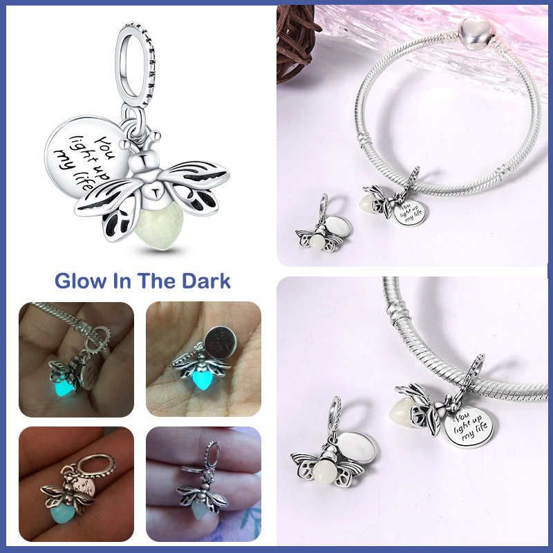 Glow in The Dark Charm Fit for Pandora Bracelet 925 Sterling Silver Firefly Charm