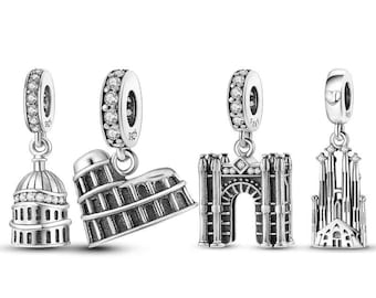 Charm edificio famoso para pulsera Pandora de plata de ley 925.