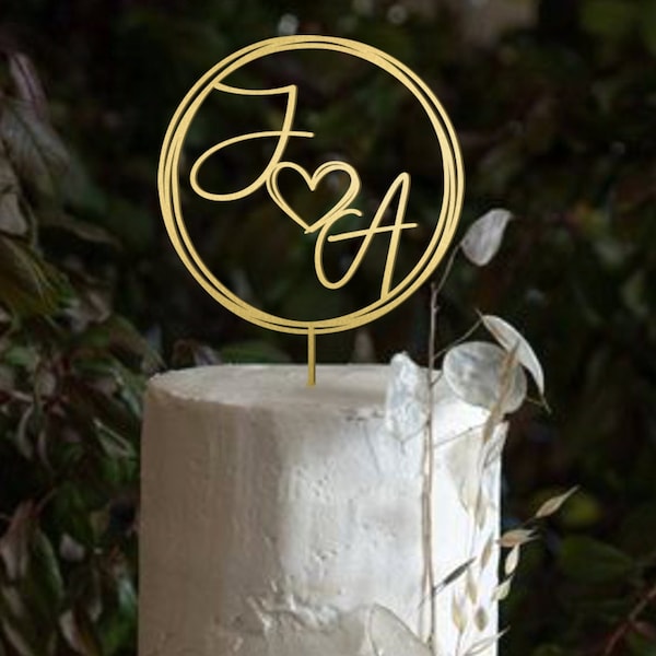 Wedding Cake Topper/Rustic Cake Topper/Initials Monogram Topper/Script cake topper/Boho Cake Topper/Personalizable Wedding Cake Topper-UM