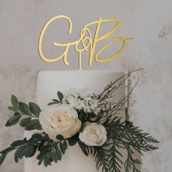 Décoration de gâteau de mariage rustique/Boho fiançailles personnalisées pour gâteau/Gâteau de gâteau de mariage initial/Gâteau monogramme/Gâteau personnalisé-UM