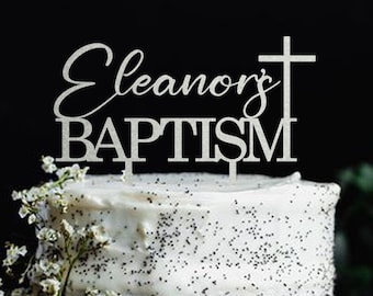 Baptism Cake Topper/Custom Christening Cake Topper/God Bless Cake Topper/First Communion Cake Topper/Personalized Cross Cake Topper-UM