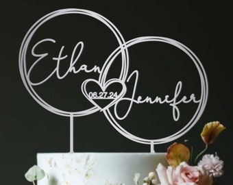 Rustic Cake Topper/Wedding Cake Topper/Initials Monogram Topper/Script cake topper/Anniversary Cake Topper/Personalized Cake Topper Date-UM