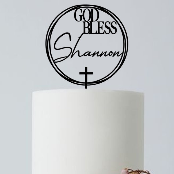 Baptism Cake Topper Personalized/Boho God Bless Cake Topper/Baptism Cake Topper/Boho  Christening Cake Topper/Rustic First Communion Topper