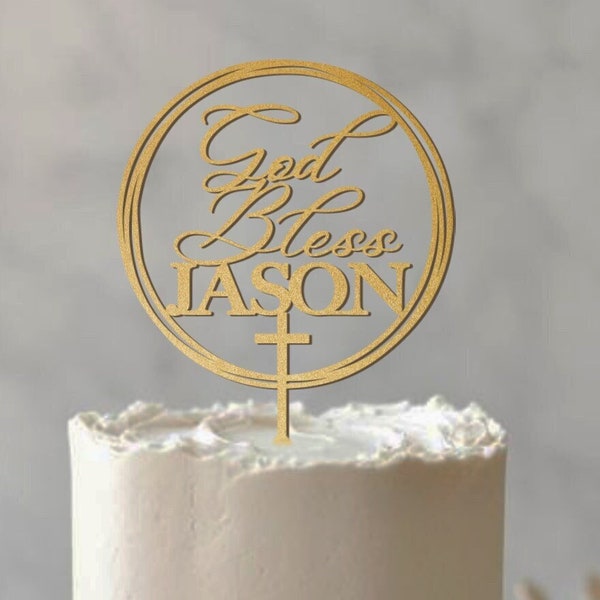 Personalized Baptism Cake Topper/Custom Christening Cake Topper/God Bless Cake Topper/First Communion Cake Topper/Mi Bautizo Cake Topper-UM