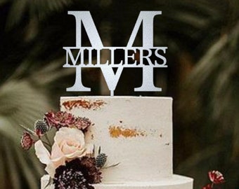 Rustic Wedding cake topper /Boho Custom engagement Cake Topper/Initial Wedding Cake Topper/Monogram Cake Topper/Personalized Cake Topper-UM