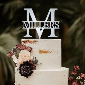 Rustic Wedding cake topper /Boho Custom engagement Cake Topper/Initial Wedding Cake Topper/Monogram Cake Topper/Personalized Cake Topper-UM Silver