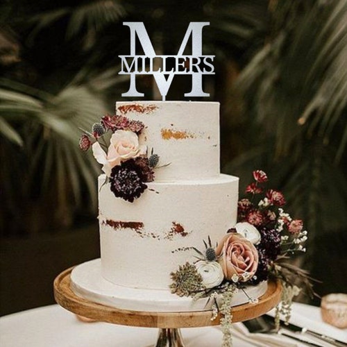 Décoration de gâteau de mariage rustique/Boho fiançailles personnalisées pour gâteau/Gâteau de gâteau de mariage initial/Gâteau monogramme/Gâteau personnalisé-UM