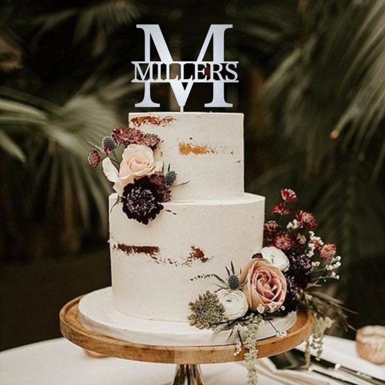 Rustic Wedding cake topper /Boho Custom engagement Cake Topper/Initial Wedding Cake Topper/Monogram Cake Topper/Personalized Cake Topper-UM Silver
