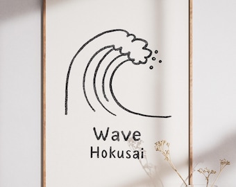 Hokusai Wave Art Print, Japanese Ocean Wall Art, Minimalist Line Drawing