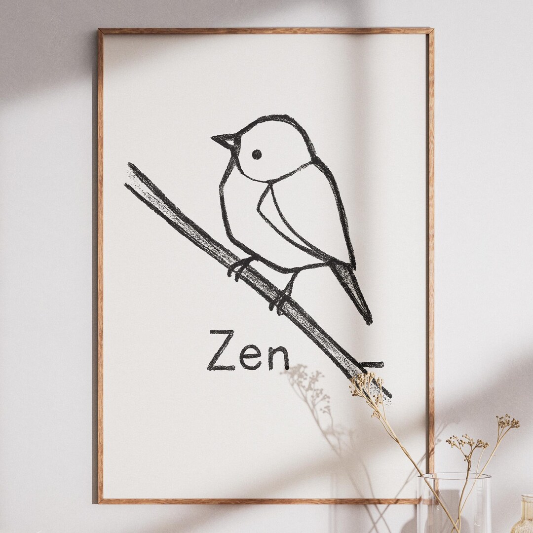 Minimalist Zen Bird Sketch Art | Japanese Wabi Sabi Wall Decor | Modern ...