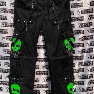 Handmade Unisex Gothic Pant/Goth Jeans Super Green Skull Cyber Rock Black Cotton Trousers image 1