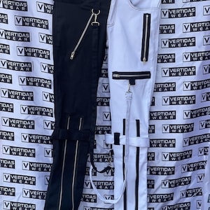 Handmade Two-Tone Gothic Techwear Pants: Cyberpunk Strapped Cotton Trousers