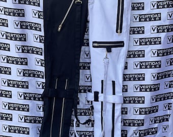 Handmade Two-Tone Gothic Techwear Pants: Cyberpunk Strapped Cotton Trousers