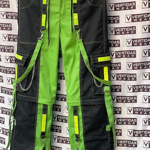 Handmade Cyberpunk Cargo Pants: Black & Neon Green Techwear Trousers ...