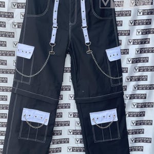 Gothic Black Cargo Pants with Chains & Straps: Streetwear Techwear