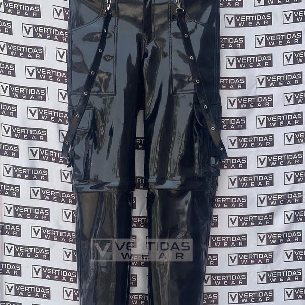 Handmade Gothic PVC Harness Pants: Unisex Buckle Strap Vinyl Trousers Keep shinny