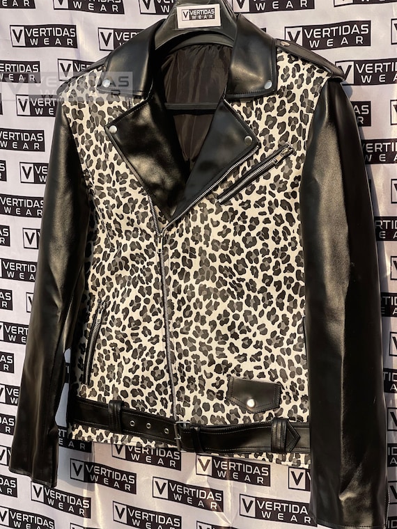 Leopard Print Kunstleder Bikerjacke: Rock Punk Style