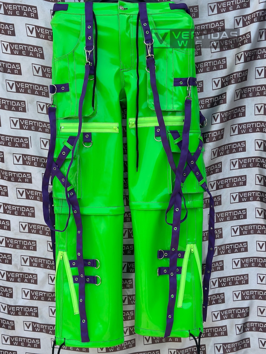 Neon Green PVC Pants With Straps, Cyberpunk Rave Cargo Trousers - Etsy