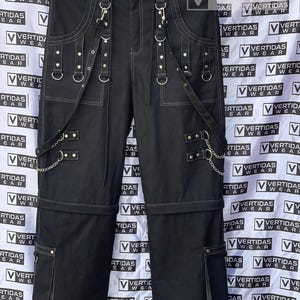 ハンドメイド ユニセックス ハイウエスト ワイドレッグパンツ ルーズフィット トラウザー ファッション ゴシックパンツ/ゴスジーンズ パンク サイバーチェーン ロック ブラック コットン トラウザー
