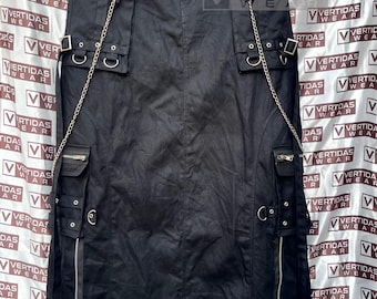 Gothic Black Utility Kilt Cyberpunk Chain Skirt Punk Rock Halloween Costume Unisex Teachwear