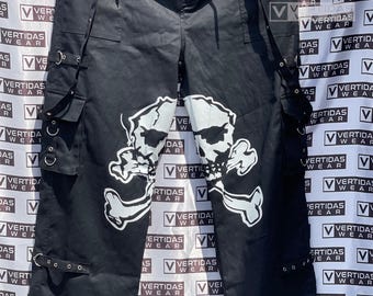 Handmade Gothic Cyberpunk Cargo Pants: Skull Print, Chains & Straps