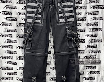 Handmade Unisex Fashion Gothic Pant/Goth Jeans Punk Pocket Mesh Rock Black Cotton Trousers