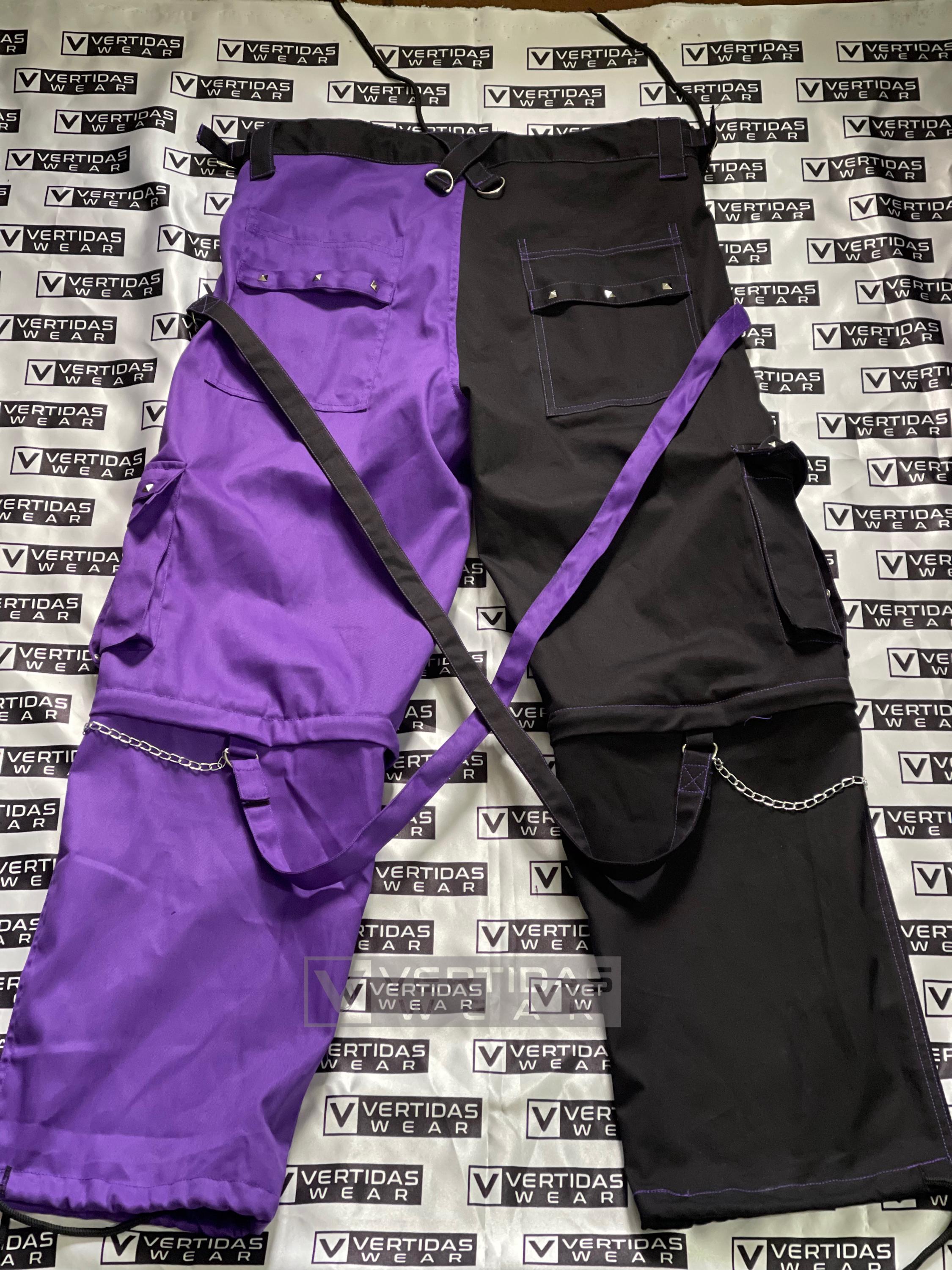 高品質 STYLISH TWO-TONE PANTS【PURPLE×BLACK】 Two-tone Gothic Cargo Pants: Black & Purple Cyberpunk Trousers - Etsy