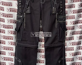 Handmade Gothic Punk Techwear Cargo Pants: Skulls, Chains & Studs Streetwear trouser