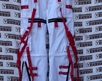 Handmade Unisex Fashion Gothic Pant/Goth Jeans Punk Cyber Chains Rock White Cotton Trousers