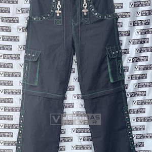 Gothic Punk Cyber Cotton Trousers with Green Pockets