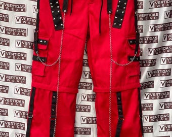 Handmade Red Gothic Bondage Pants | Punk Cyber Rave Fashion