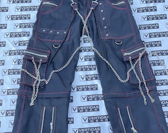 Handmade Unisex Fashion Gothic Pant/Goth Jeans Punk Cyber Chain Rock Black Cotton Trousers