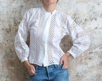 Weisse vintage bluse baumwollgemisch 36 38