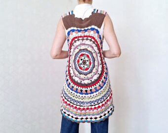 Handmade crochet vest long round colorful S M L