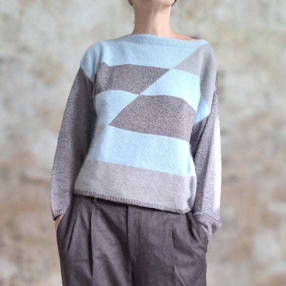 weicher Vintage Pullover hellbraun hellblau 40 42 - image 1