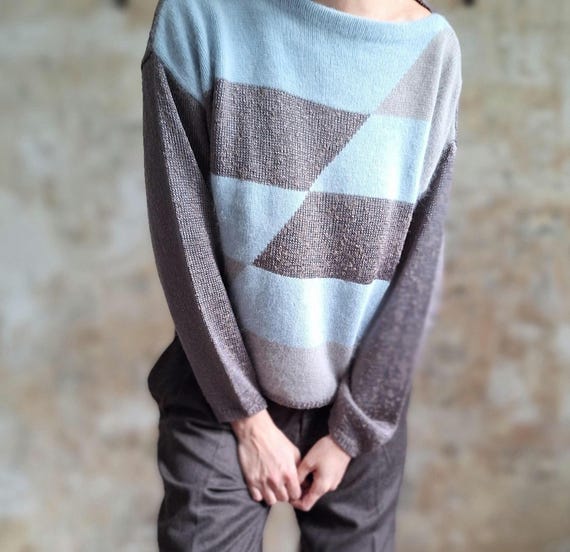 weicher Vintage Pullover hellbraun hellblau 40 42 - image 4