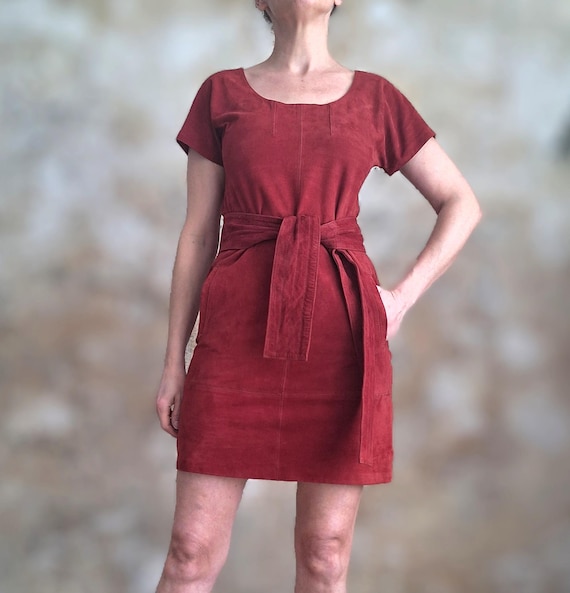 Vintage Kokai rauleder minikleid mit gürtel 36 38