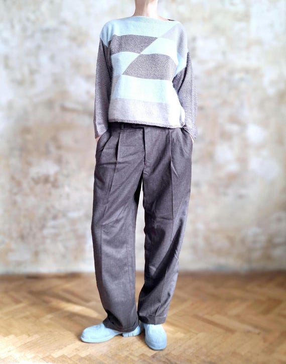 weicher Vintage Pullover hellbraun hellblau 40 42 - image 2