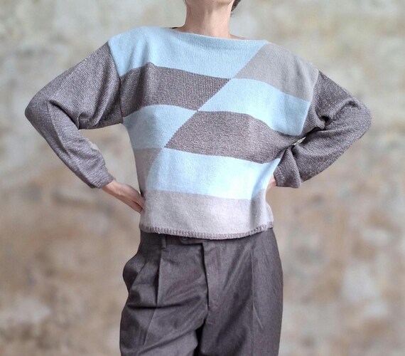 weicher Vintage Pullover hellbraun hellblau 40 42 - image 3