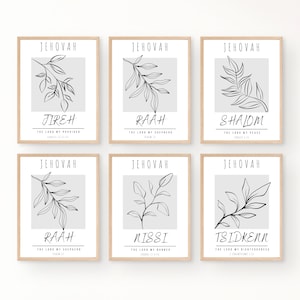 Names of God Set of 6 Christian Art Print, Modern Minimalist Wall Art Print,Christian Home Decor, Modern Christian Wall Decor, Scripture Art