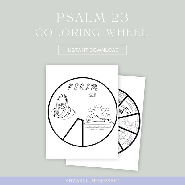 Psalm 23 Prayer Bible Coloring Wheel, Printable Bible Activity, Bible Scripture Memory for Kids, Sunday School Lesson Craft, Coloring Wheel