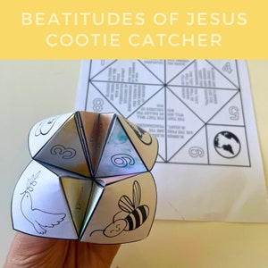 Seligpreisungen von Jesus Cootie Catcher Sonntagsschule Bibelaktivität, Seligpreisungen von Jesus Papierkunst, christliche Hausschule druckbare Aktivität