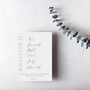 Whatever Is True Philippians 4:8 Printable Wall Art, Modern Christian Wall Decor, Bible Verse Print,Scripture Decor Prints for Wall