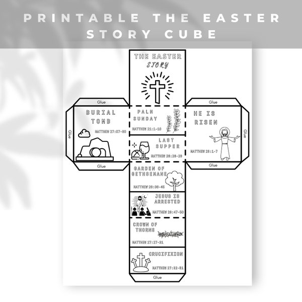 Cubo para colorear de la historia de Pascua, Actividad del versículo bíblico imprimible, Manualidad bíblica para colorear de la historia de Pascua, Actividad bíblica para niños, Manualidad de la escuela dominical