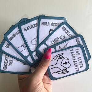 Die sieben Sakramente Färbung-Sticker-Karte, druckbare Sonntagsschulstunde, Kinderbibelstudie, Schriftaktivität, christliches druckbares Handwerk