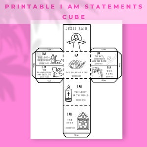 I Am Statements of Jesus Coloring Cube, Printable Sunday School Lesson, Kids Bible Study, Scripture Activity, Christian Printable Craft